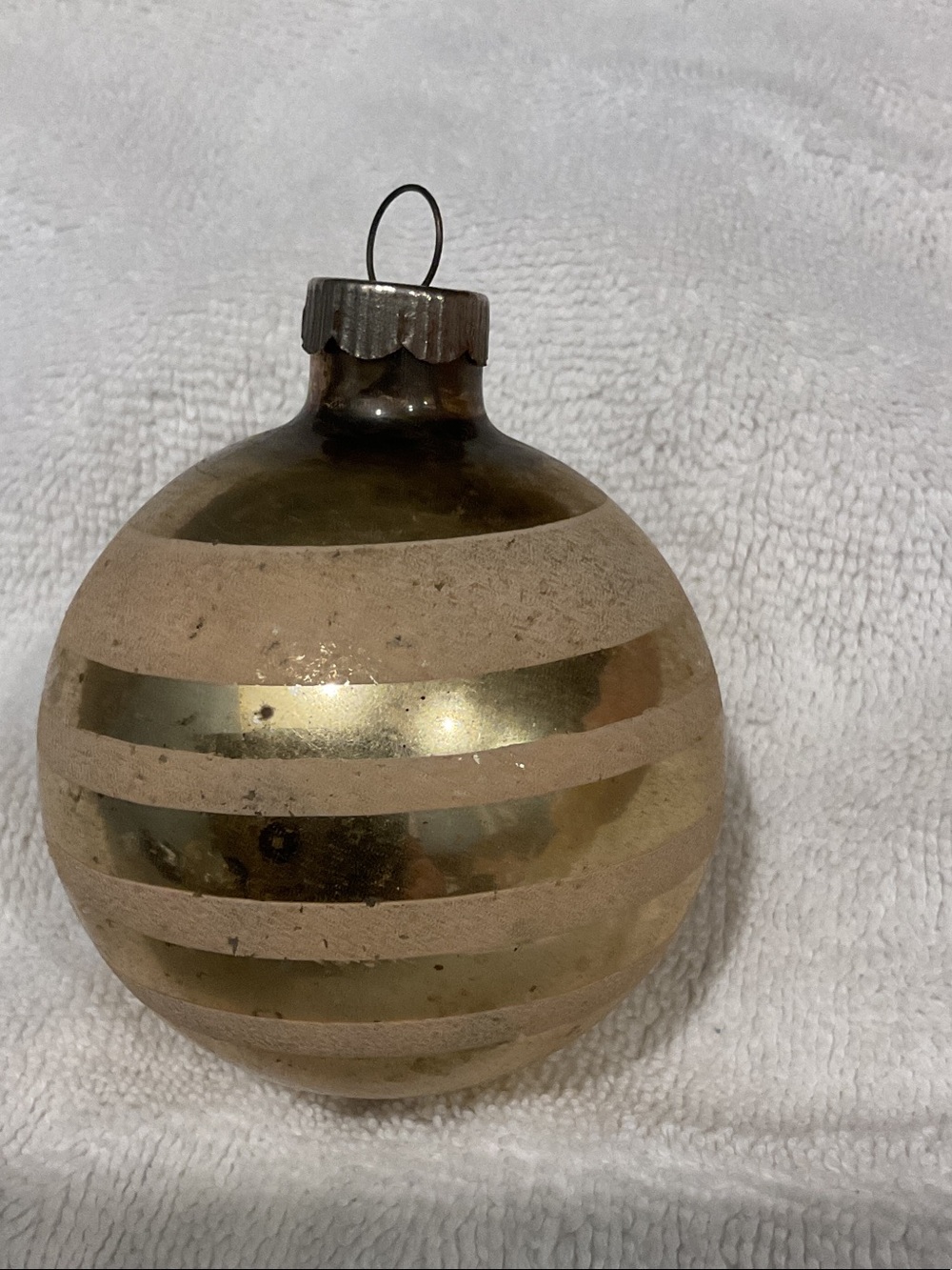 Vintage-Inspired Gold and Beige Striped Holiday Ornament